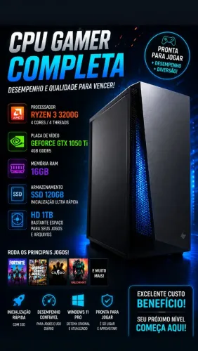 CPU gamer Ryzen 3 16GB RAM ddr4 GTX 1050ti