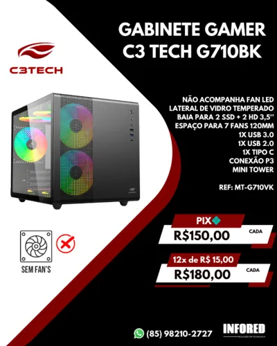 Gabinete Gamer C3Tech G710BK