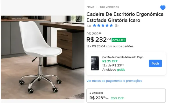 Cadeira De Escritório Eiffel Poltrona Estofada Ergonômica