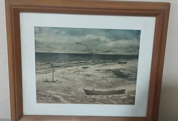 Quadro de Parede Antigo - Tema Marítimo / Mar e Barcos de Pesca