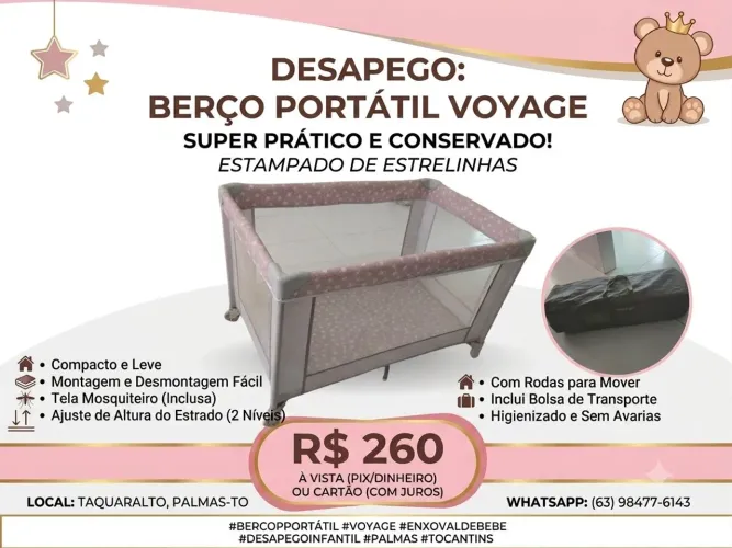 Berço Portátil Voyage - Estampado de Estrelinhas (Excelente Estado!) 