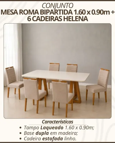Mesa de Jantar com 6 cadeiras Madeira - 2.599,00 a vista