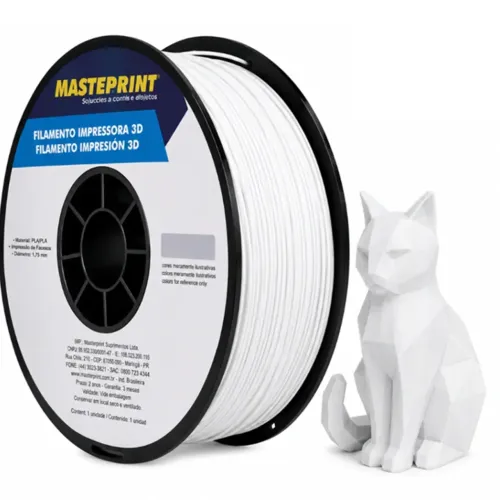 Filamento 3D PETG 1kg 1.75mm Cor Branco Textura Macia - Masterprint
