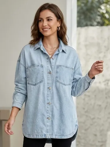 Camisa feminina jeans tam m azul claro C&A
