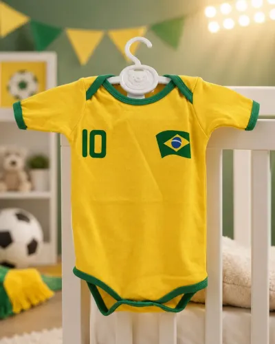 Body Bebê Seleção Brasileira Nº 10 - 100% Algodão - Copa do Mundo