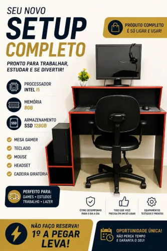 Computador Completo! + Mesa Gamer + Cadeira Giratória!