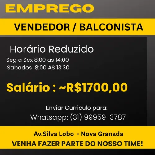 VENDEDOR - Horario Reduzido ~ R$1700,00