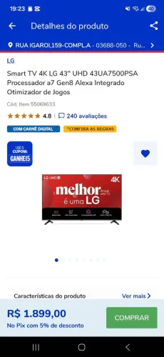 Tv LG 4 K com Alexa integrado otimizador de jogos 