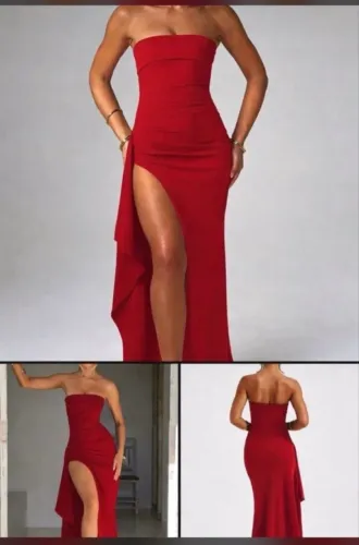 Vestido longo de festa vermelho com fenda