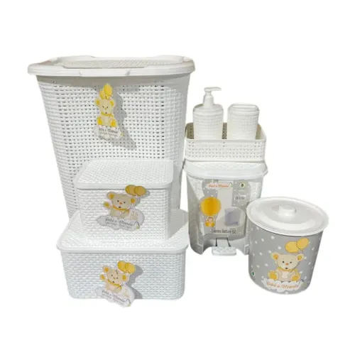 Kit Quarto Bebê Rattan Completo | Azul, Rosa e Branco | Entrega Grátis