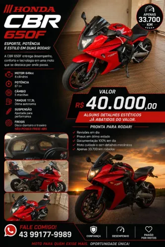 ? HONDA CBR 650F - VERMELHA 2016/2015