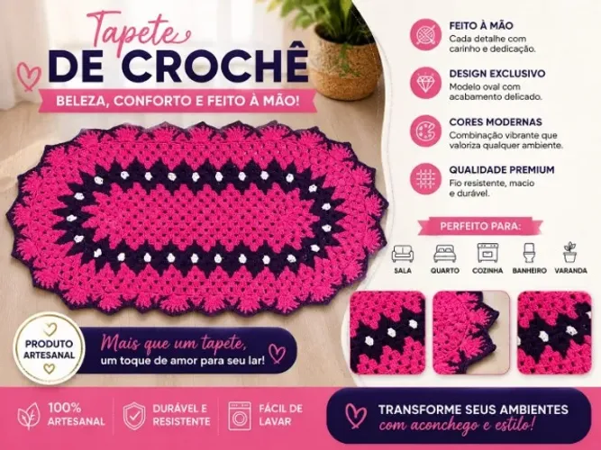 Tapete de Crochê Oval 