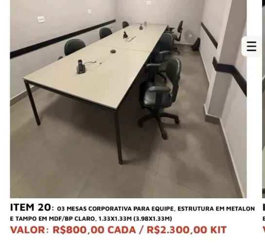 03 MESAS CORPORATIVAS PARA EQUIPE ESTRUTURA EM METALON E TAMPO EM MDF-BP CLARO