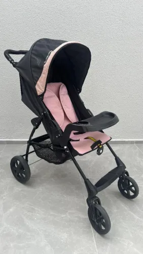 Carrinho de Bebê Romano Preto e Rosa - Galzerano