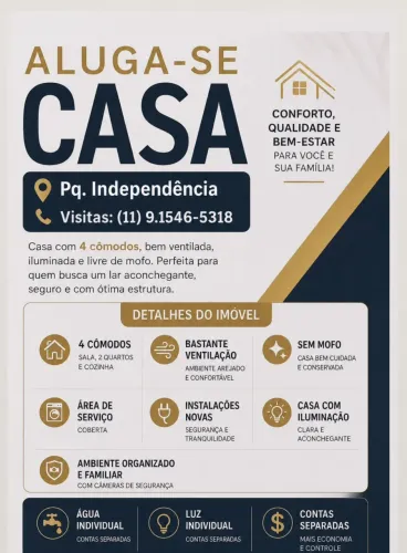 Casa 4 cômodos + quintal alugar pq. Independência