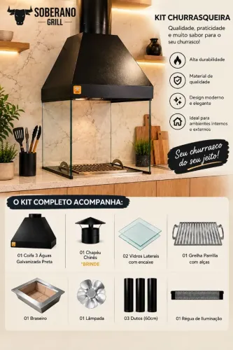 Kit Churrasqueira Preta Galvanizada Completa