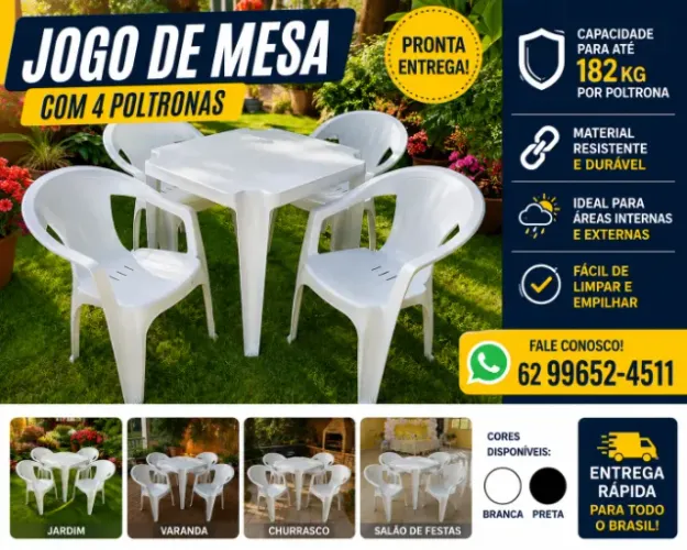 JOGO DE MESA COM 4 POLTRONAS