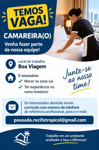 CAMAREIRA(O) PARA TRABALHAR EM HOTEL EM BOA VIAGEM