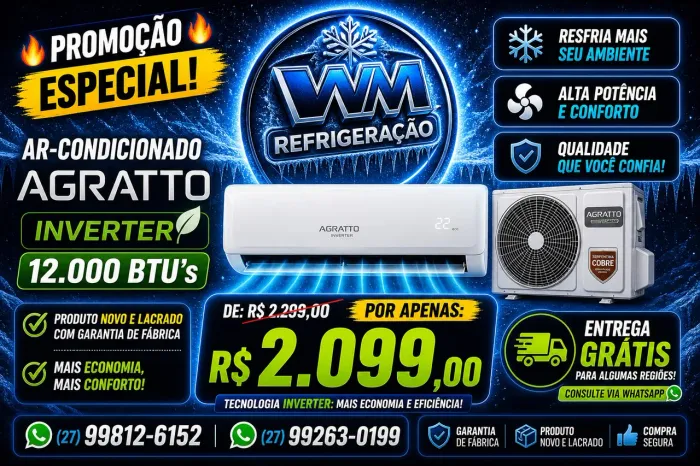 AR-CONDICIONADO AGRATTO INVERTER 12.000 BTUs - NOVO E LACRADO