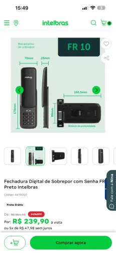 Fechadura digital Intelbras FR10