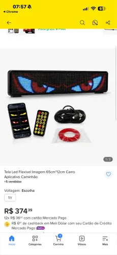 Tela led flexível rgb 60cm com controle remoto produto novo lacrado