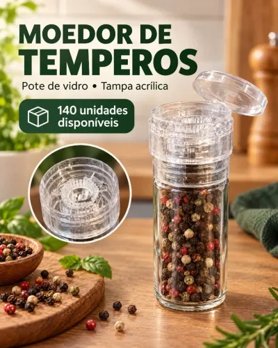 Pote de vidro moedor para pimentas e temperos -- 140 potes disponíveis.