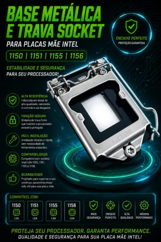 Base Metálica E Trava Socket Para Processadores Intel 1150, 1151, 1155, 1156