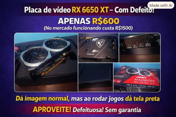 Placa de vídeo RX 6650 XT com defeito - R$600