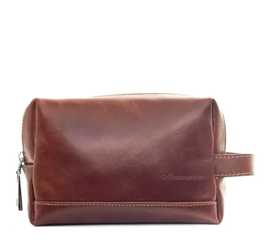 Necessaire Unissex em Couro Legítimo Anandra Cor Castor 
