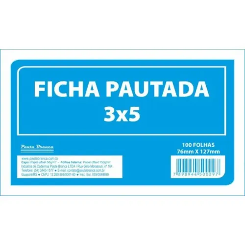 Ficha Pautada 3x5 7,6 cm x 12,7 cm 100 fls. - Pauta