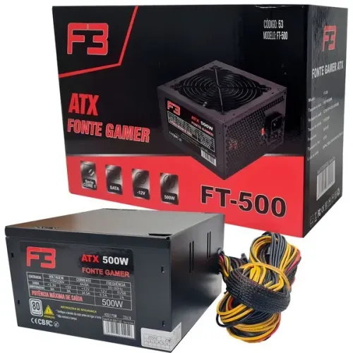 Fonte Gamer Atx 500w F3 Ft-500 Bivolt Alta Eficiência