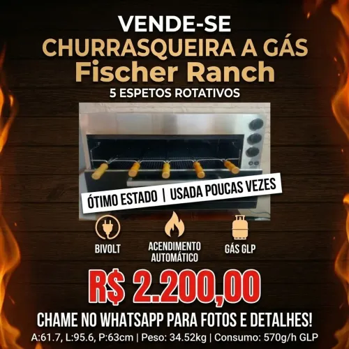 ? Churrasqueira a Gás Fischer Ranch 5 Espetos Rotativos - Estado de Nova!