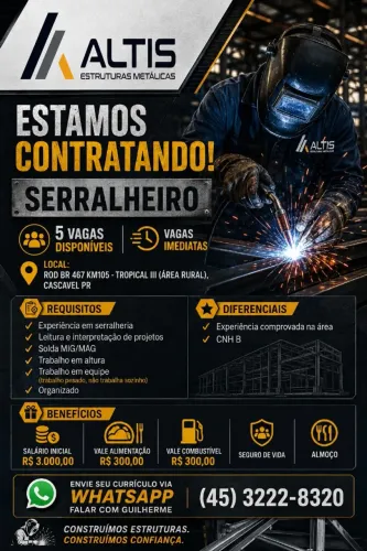 Vaga para serralheiro
