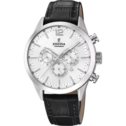 RELÓGIO SUIÇO FESTINA CRONOGRAFO F20542/1 DIAL BRANCO PULSEIRA DE COURO, MASCULINO
