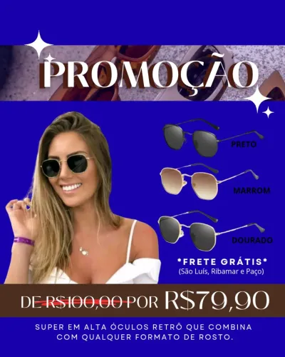 Óculos Retrô Clássico (Preto, Marrom e Dourado) - PROMOÇÃO Imperdível!
