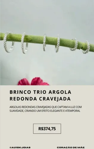 Brinco Trio Argola Redonda Cravejada em Prata 925