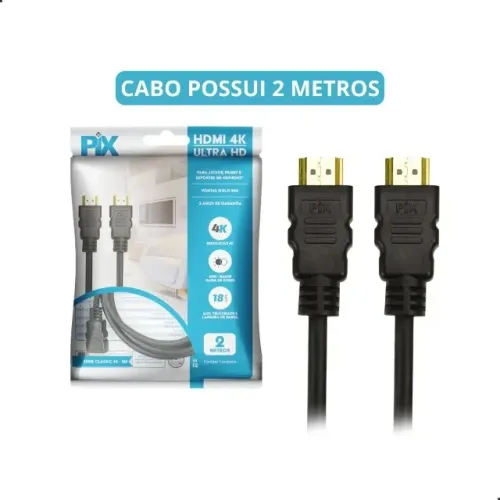 Cabo Hdmi 2.0 Pix 2 Metros 4k 60hz Full Hd 3d 19 Pinos Gold Novo Loja Coimbra Computadores