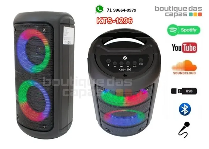  kts-1296 Caixa De Som Bluetooth Potente Led C/ Suporte 10W- Kts1296 Dia dos pais