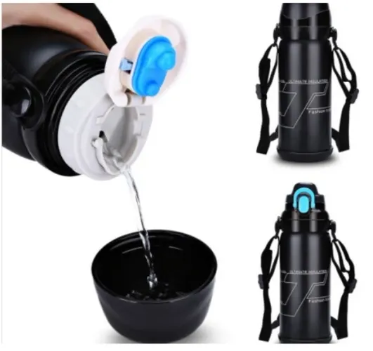 Garrafa termica metal AK-8001 Aiker 800 ml com alça quente e frio academia crossfit