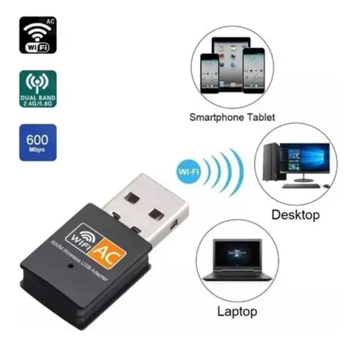 Adaptador Wifi Dual Band 2.4  5ghz 600mbps Wireless 5g Ac