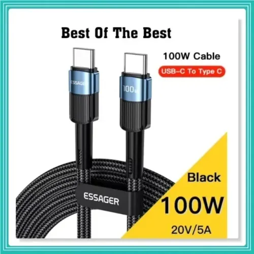 Cabo Carregador Rápido Usb Tipo C Turbo Essager 100w 5a 1M
