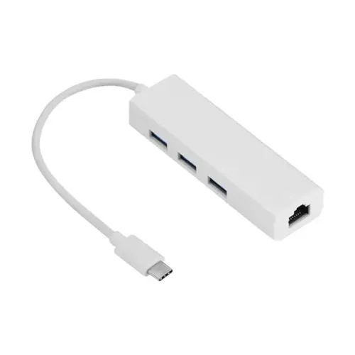Cabo Adaptador Hub Usb 3 Portas 2.0 e RJ45 Para Tipo C