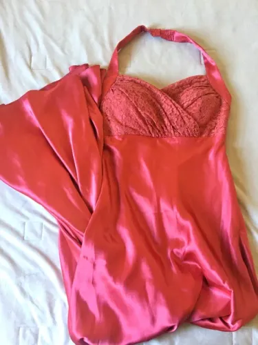 vestido de festa longo rosa pink renda e cetim tam M