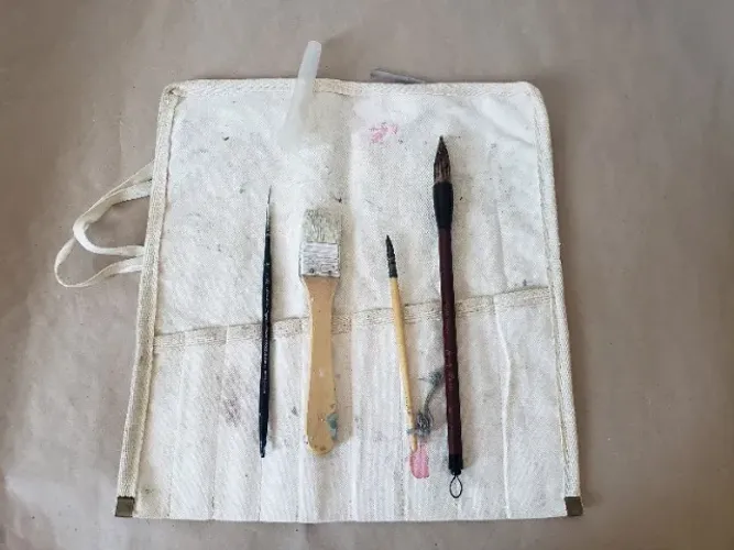 Kit aquarela: pincéis Sable W&N, Esquilo W&N, Oriental e Hake + porta pincéis Caranmo