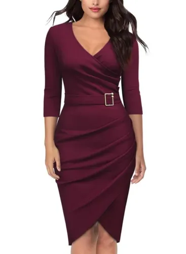 Vestido com Cinto - Vestido Manga 3/4