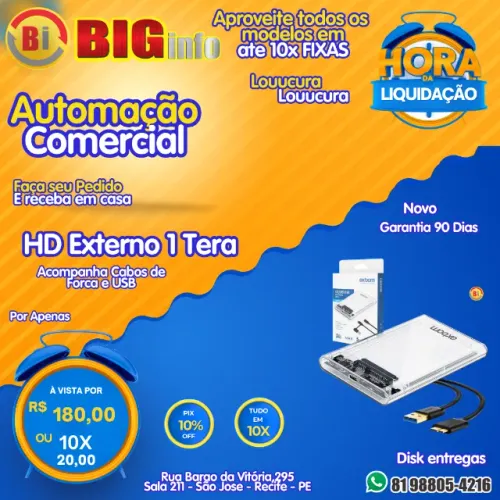 HD Externo 1TB USB 3.0 com Case Transparente para PC, PS4, Xbox e TV - Pronta Entrega