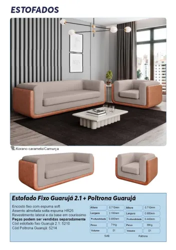 Estofado fixo Guarujá 2.18cm + Poltrona Guarujá<br>