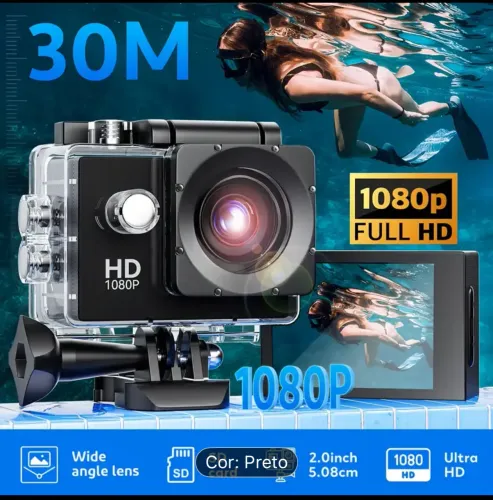 Câmera de Ação Ultra HD 1080P com Lente Grande Angular de 140°