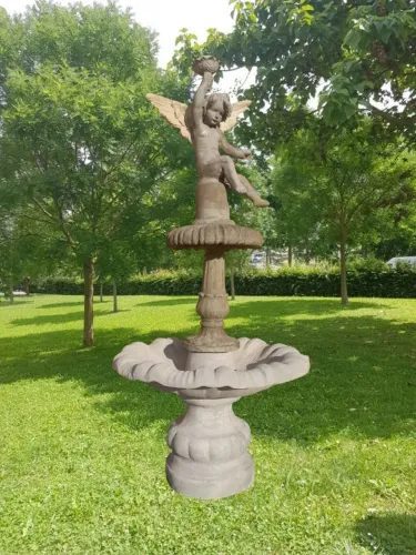 Fonte anjo luminária de cimento para jardim