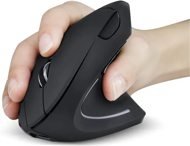 Mouse Sem Fio Recarregavel 2.4 Ghz Vertical Ergonomico Ortopedico Power Fit 1600 Dpi Preto